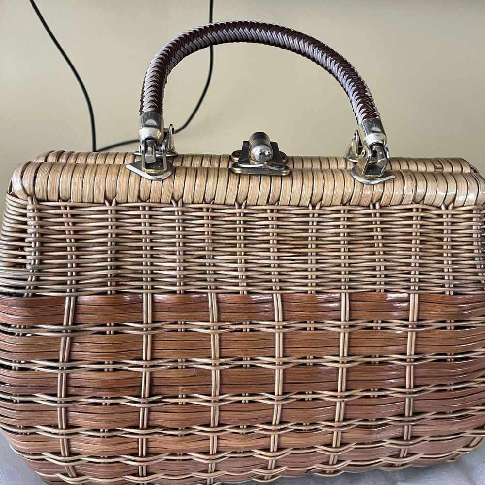 Rattan handbag. 13”w x 4”d x 10”h.
